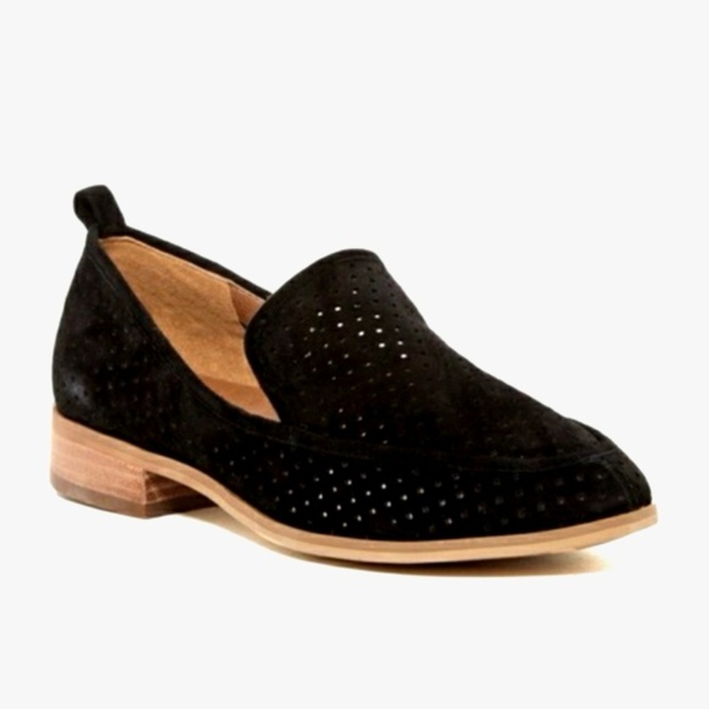 Susina Keegan Suede Slip-On Loafer - Black Perforated - Size 7.5